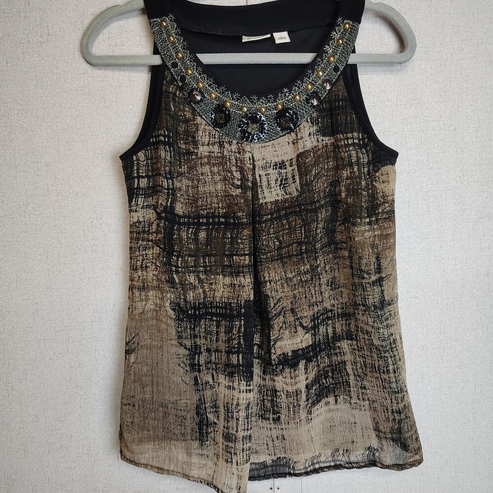 Cato L Y2K Boho Embellished Tank Top Whimsigoth Beaded Abstract Blouse
